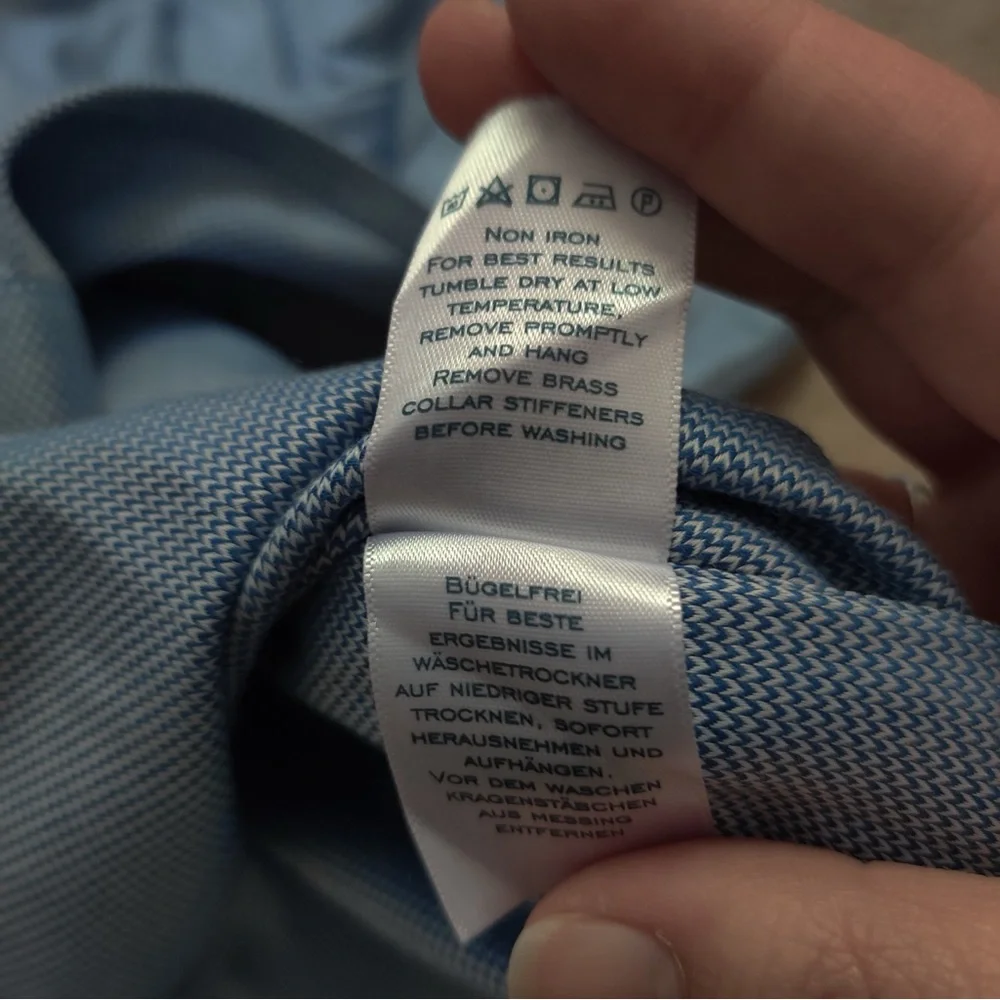 Charles Tyrwhitt Dress Shirt 15.5 37 Extra Slim Fit Non Iron Blue Herringbone - Picture 5 of 8